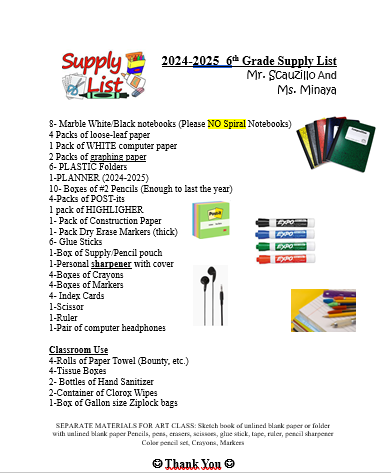 Supply list English